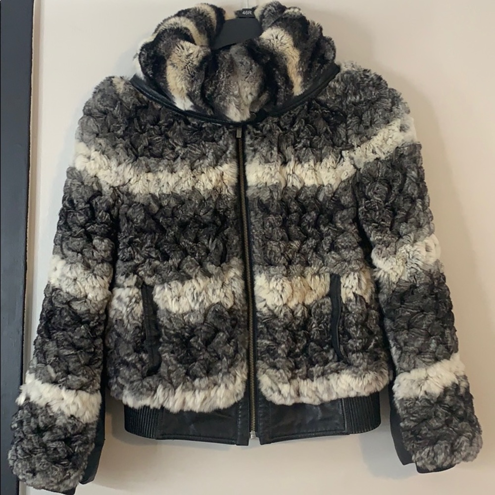 Rex Rabbit Fur Coat (Black,White & Gray)